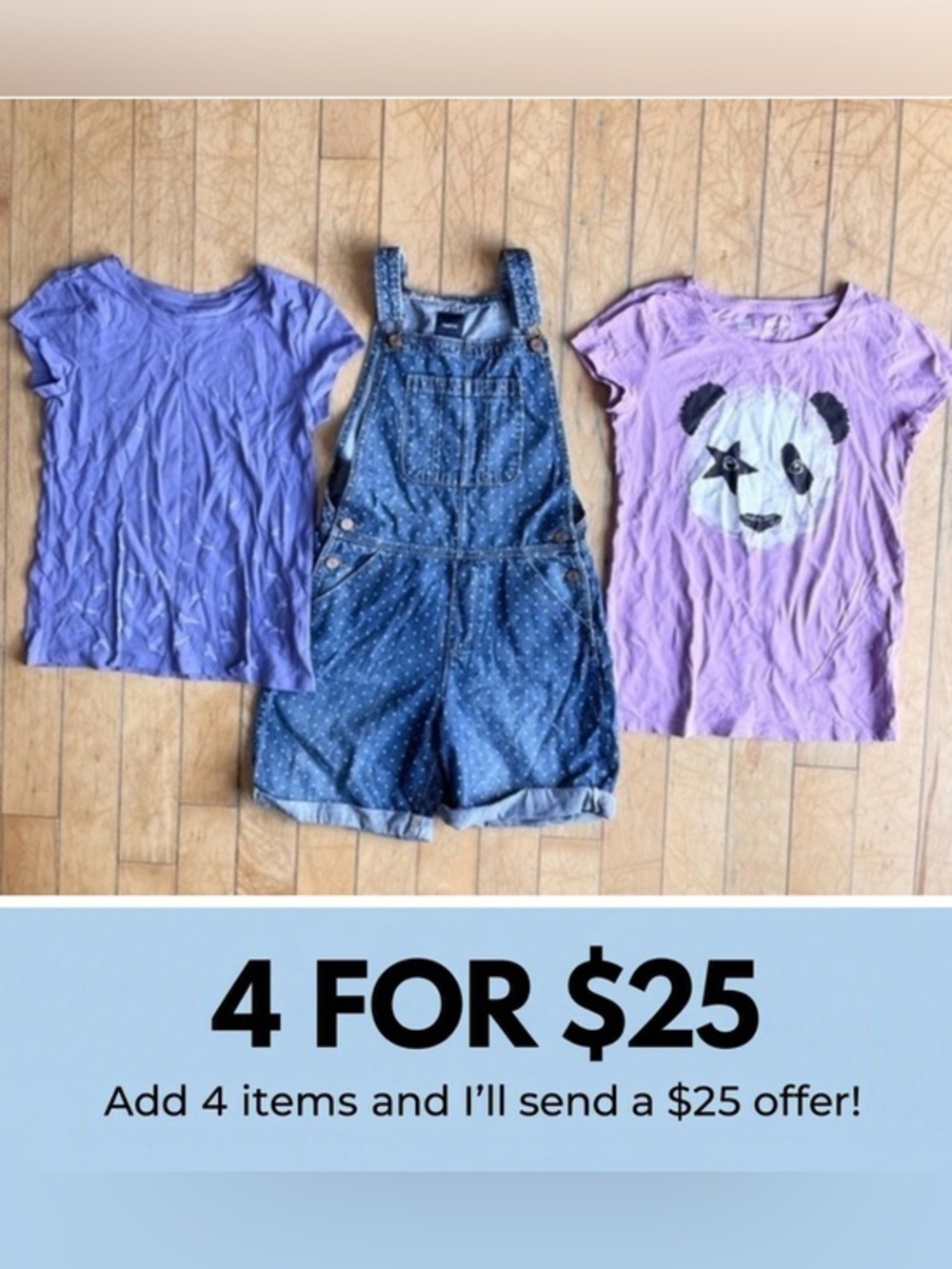 Gap Kids Purple Tees & Polka Dot Denim Shorts Overall Bundle Size Girls XXL
